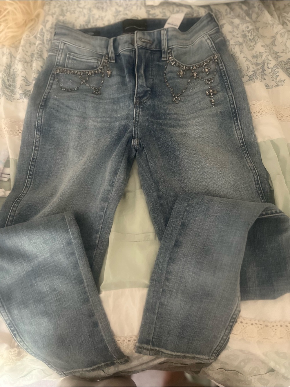 White House Black Market Size 2 High Rise Skinny Embellished Jeans